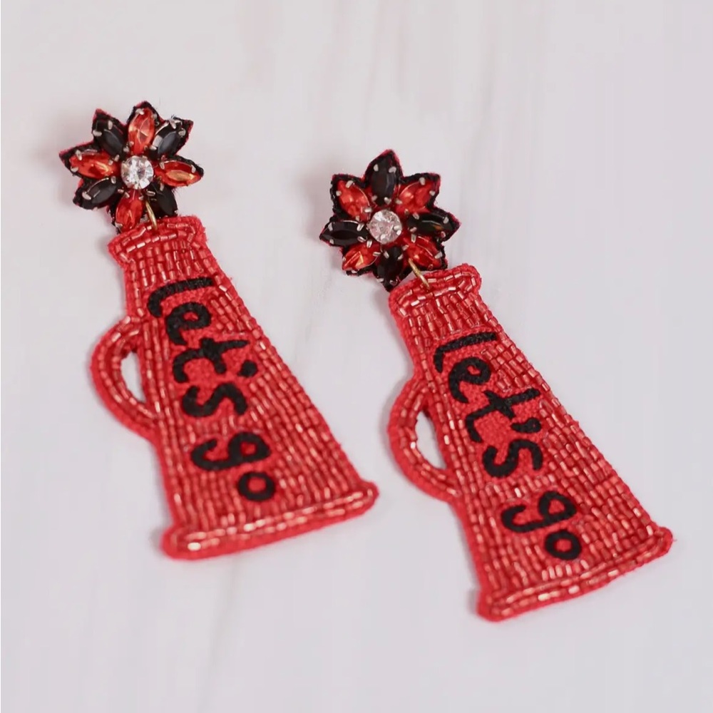 Red & Black Beaded Cheer Earrings